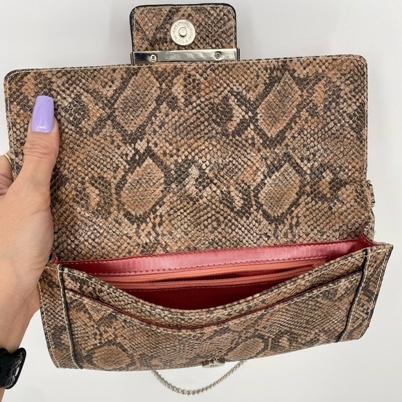 GUESS Snakeskin Clutch Handbag With Silver Shoulder Chain - Picture 7 of 14